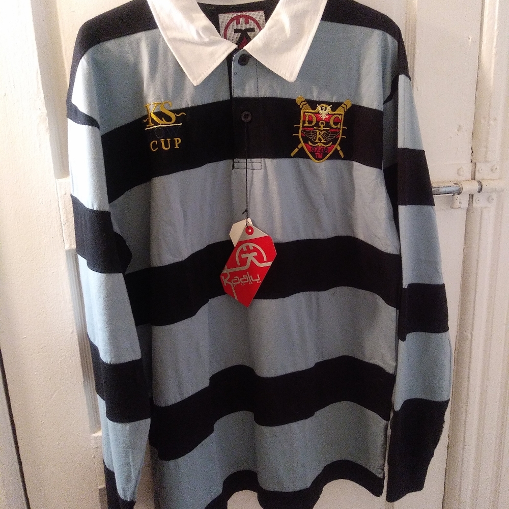 Men's XL Rugby Polo Light Blue & Black Long Sleeve